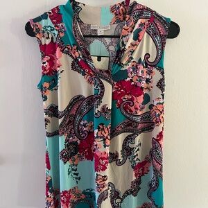 NWT Dana Buchman Blue and Red Graphic Buttoned Blouse